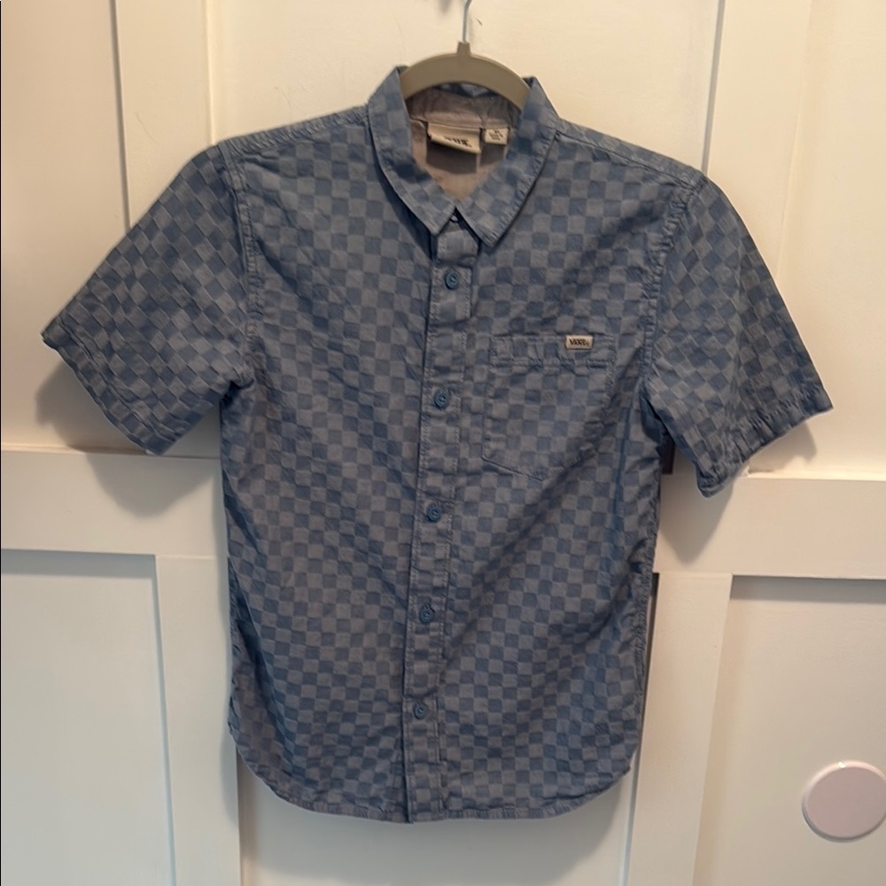 Boys Vans Blue short sleeve Casual Button Down Shirt size medium
